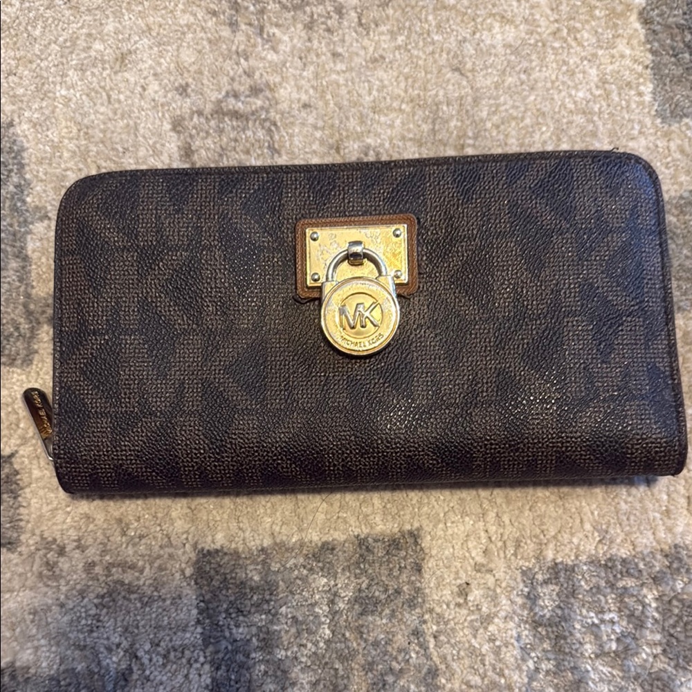 Michael Kors Dark Brown Wallet with Gold Hardware